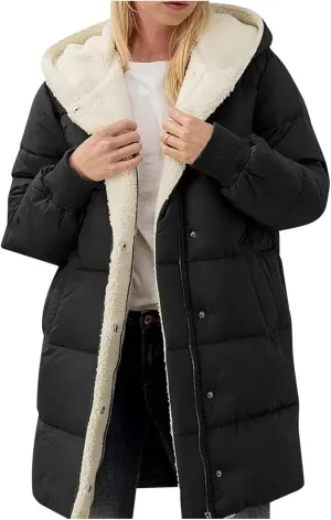 2024 Elegant Temperament Quilted Puffer Coat for Womens Long Sleeve Zip Hooded Outwear Warm Soft Overcoat with Pockets