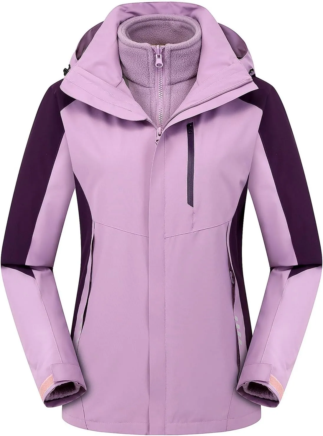 2024 Outdoor Solid For Women Winter Comfortable Warm Long Sleeve Waterproof Lined Hooded Rain Jacket Windbreaker