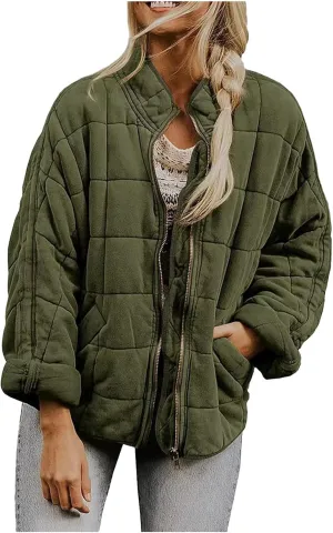 2024 Pure Color Zipper Coat for Womens Long Sleeve Stylish Overcoat Casual Loose Fitted Outwear Outdoor Winter Outfits
