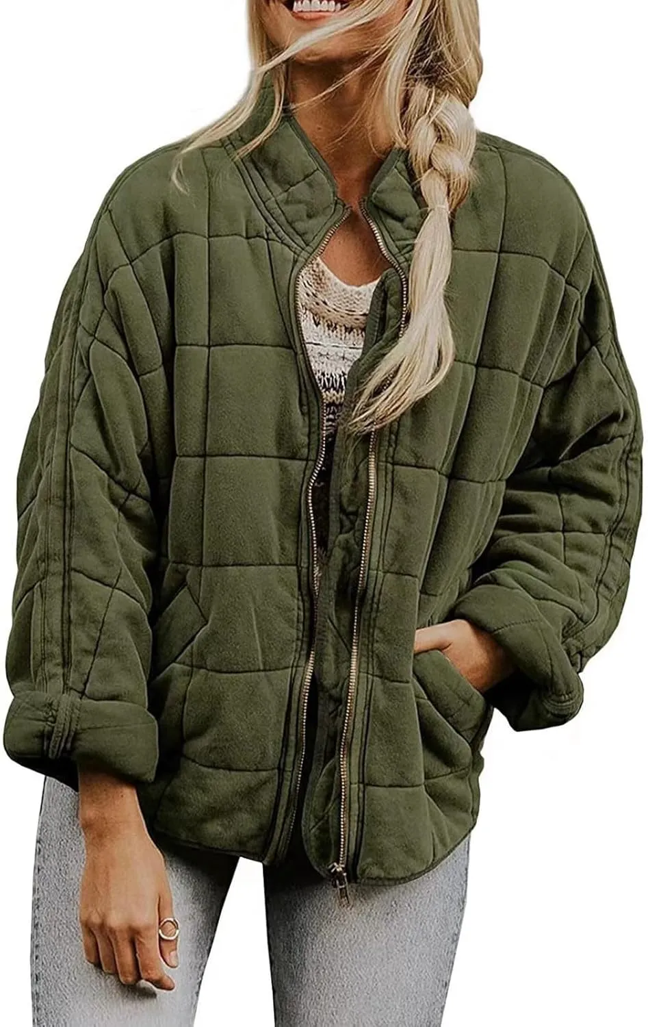 2024 Pure Color Zipper Coat for Womens Long Sleeve Stylish Overcoat Casual Loose Fitted Outwear Outdoor Winter Outfits