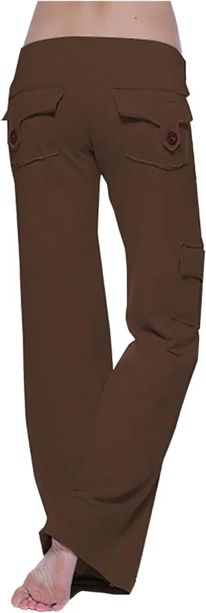 aihihe Cargo Pants for Women Bootcut Yoga Pants Wide Leg Sweatpants Plus Size Gym Workout Fitness Trousers with Button Pocket