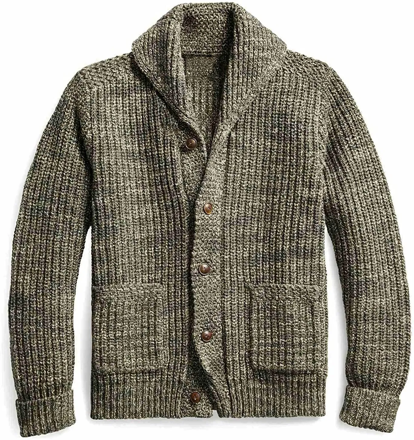 Akivide Mens Western Aztec Shawl Collar Cardigan Sweater Button Down Cable Knitted Chunky Ribbed Sweater Cardigans