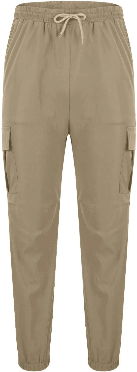 Bidobibo Cargo Pants for Men Slim Fit Elastic Waist Drawstring Pants Multi-Pocket Cargo Pants Ripstop Tactical Pants 2024