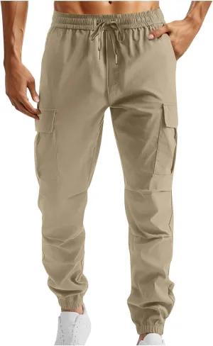 Bidobibo Cargo Pants for Men Slim Fit Elastic Waist Drawstring Pants Multi-Pocket Cargo Pants Ripstop Tactical Pants 2024