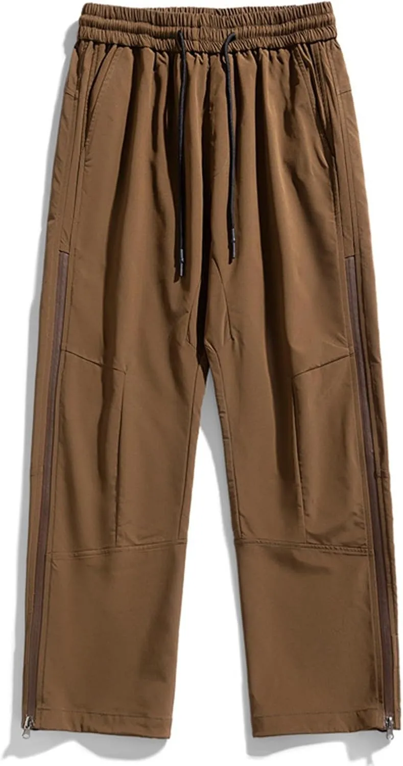 Bidobibo Cargo Work Pants for Men Stretch Elastic Waist Drawstring Pants Side Zip Tactical Pants Multi-Pocket Cargo Pants