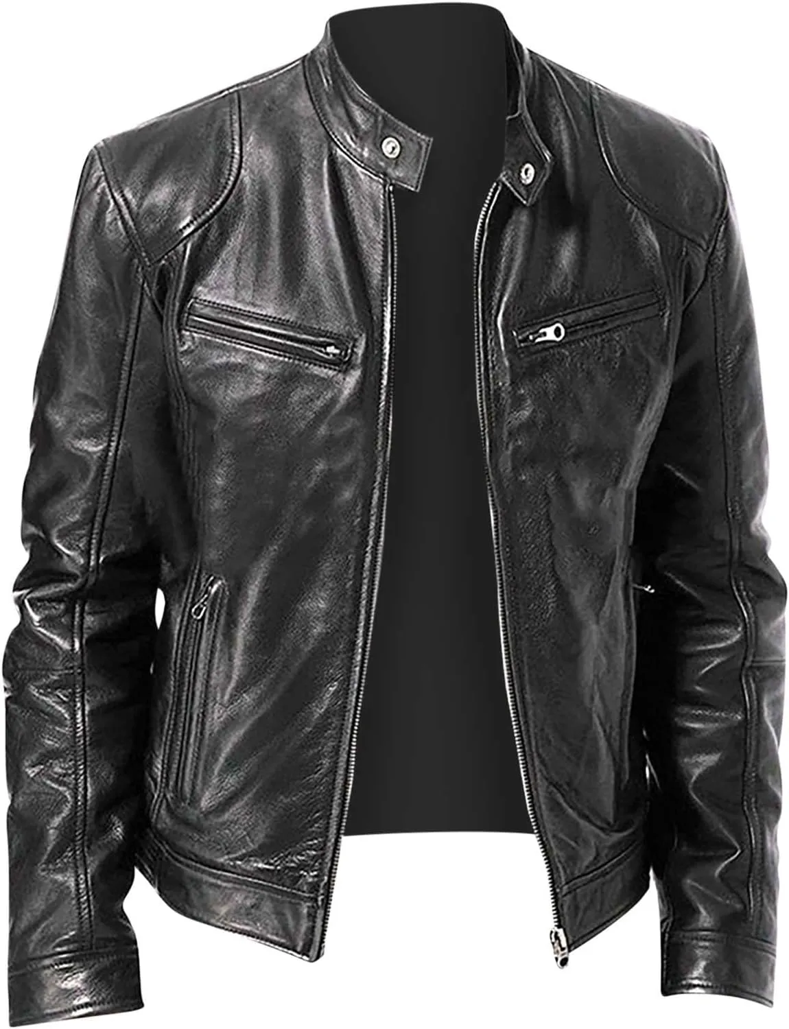 Big and Tall Faux Leather Jacket for Men Fashion Stand Collar Full Zip Bomber Jacket Classic Moto Biker Jackets