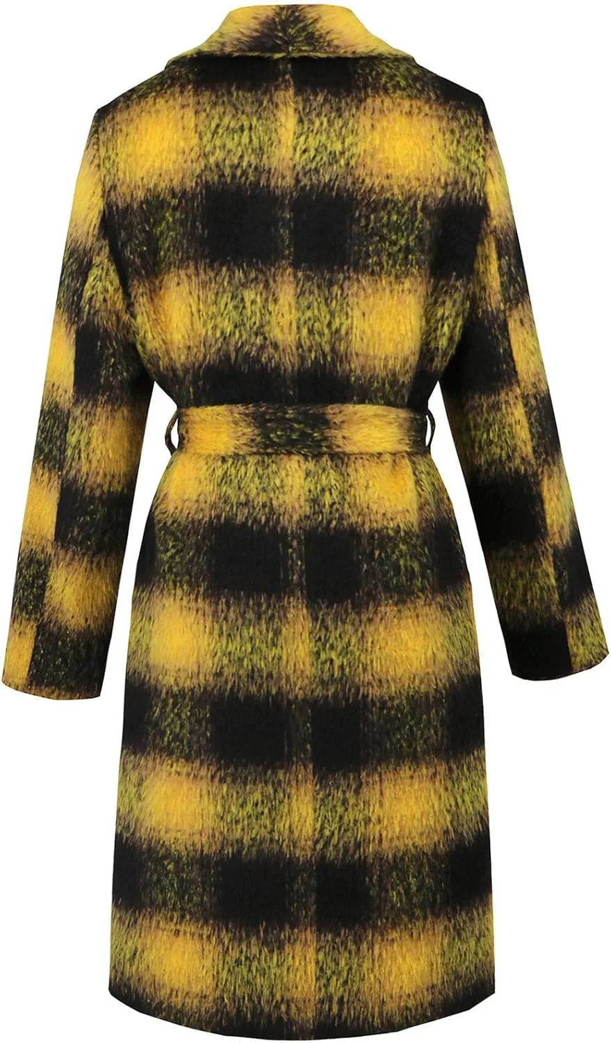Borniu Women's Winter Oversize Lapel Collar Wool Blend Plaid Double Breasted Long Peacoat Jacket with Belt