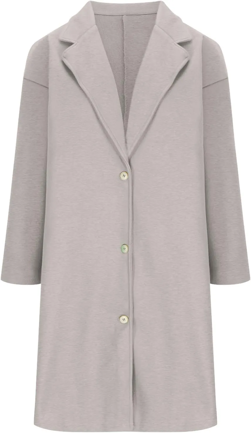 Borniu Women's Winter Wool Blend Coat Casual Notch Lapel Single-Breasted Peacoat Open Front Cardigan Jackets