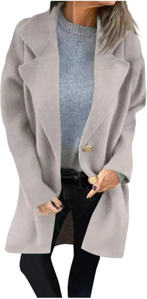 Borniu Women's Winter Wool Blend Coat Casual Notch Lapel Single-Breasted Peacoat Open Front Cardigan Jackets