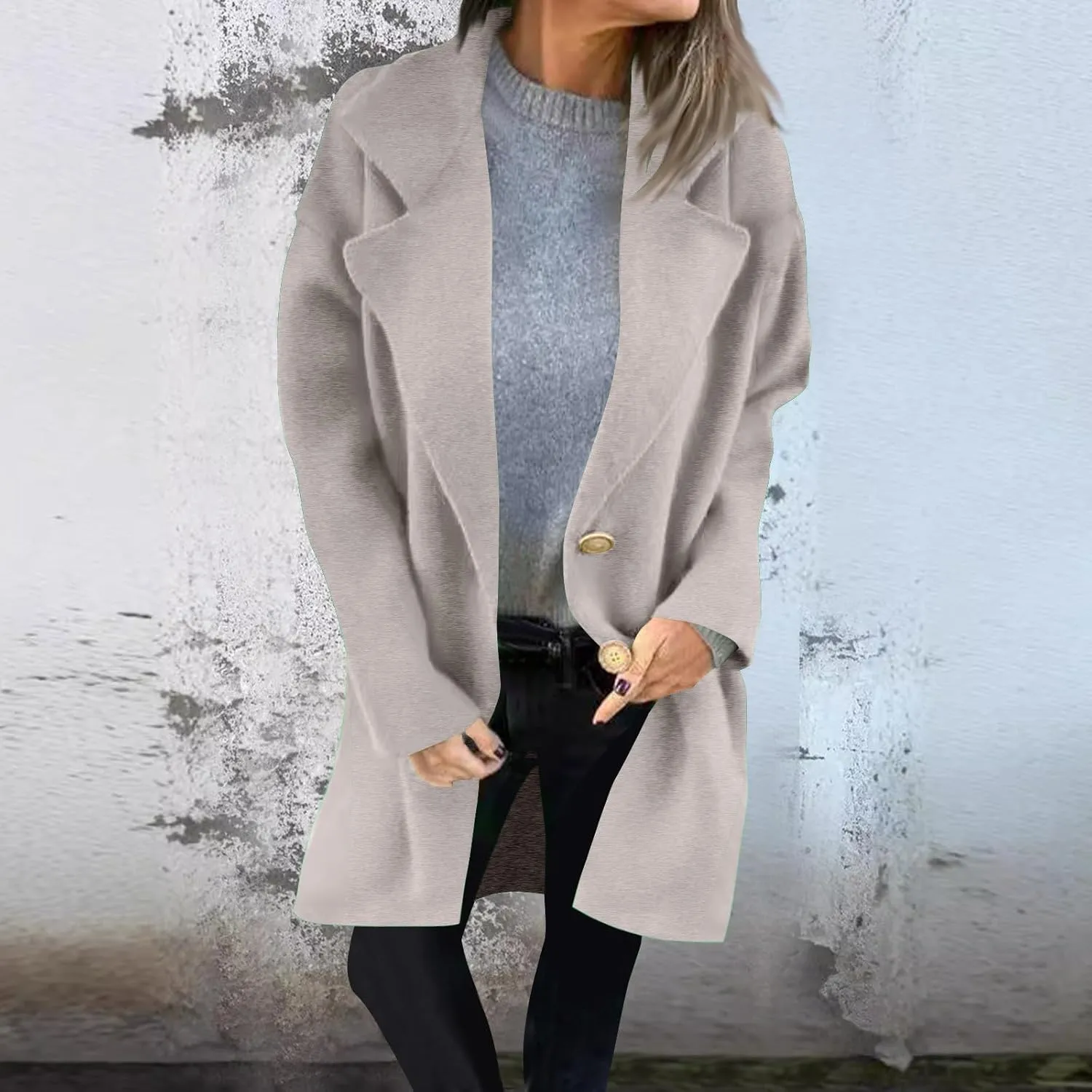 Borniu Women's Winter Wool Blend Coat Casual Notch Lapel Single-Breasted Peacoat Open Front Cardigan Jackets