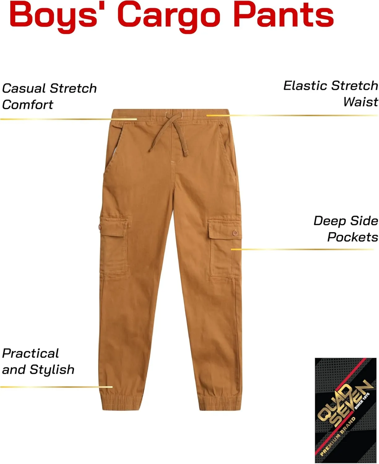 Boys' Cargo Pants - 2 Pack Casual Stretch Twill Jogger Pants - Cargo Pocket Pants for Boys (8-16)