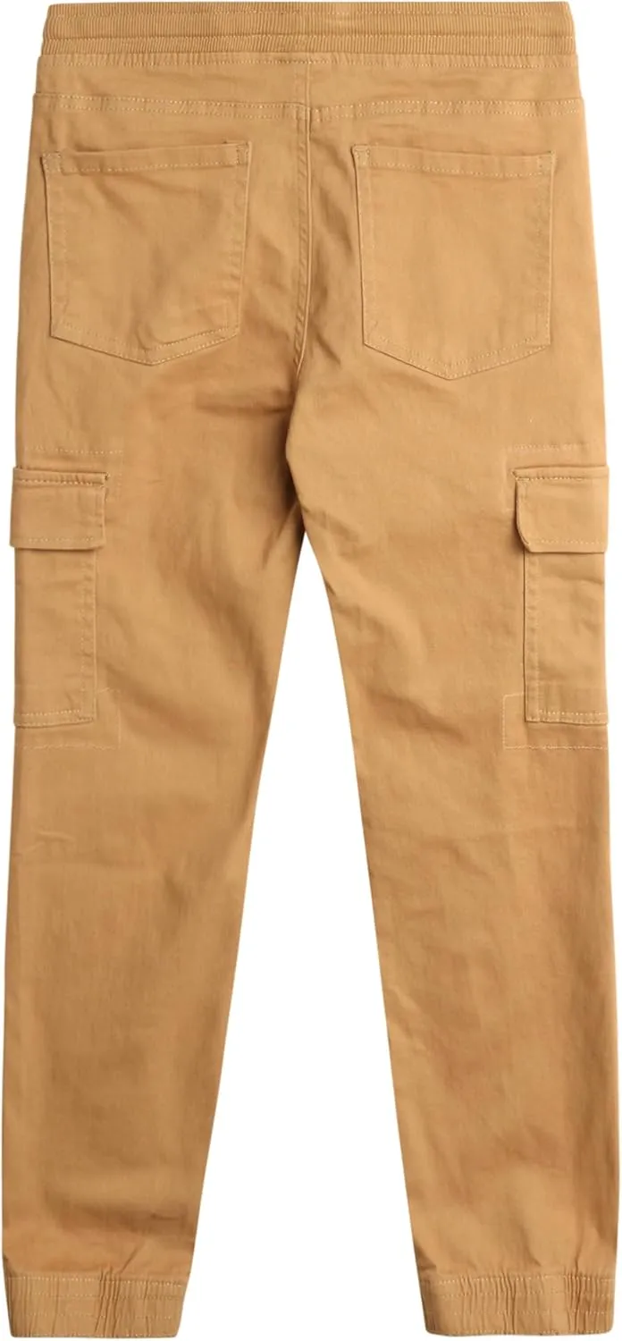 Boys' Cargo Pants - 2 Pack Casual Stretch Twill Jogger Pants - Cargo Pocket Pants for Boys (8-16)
