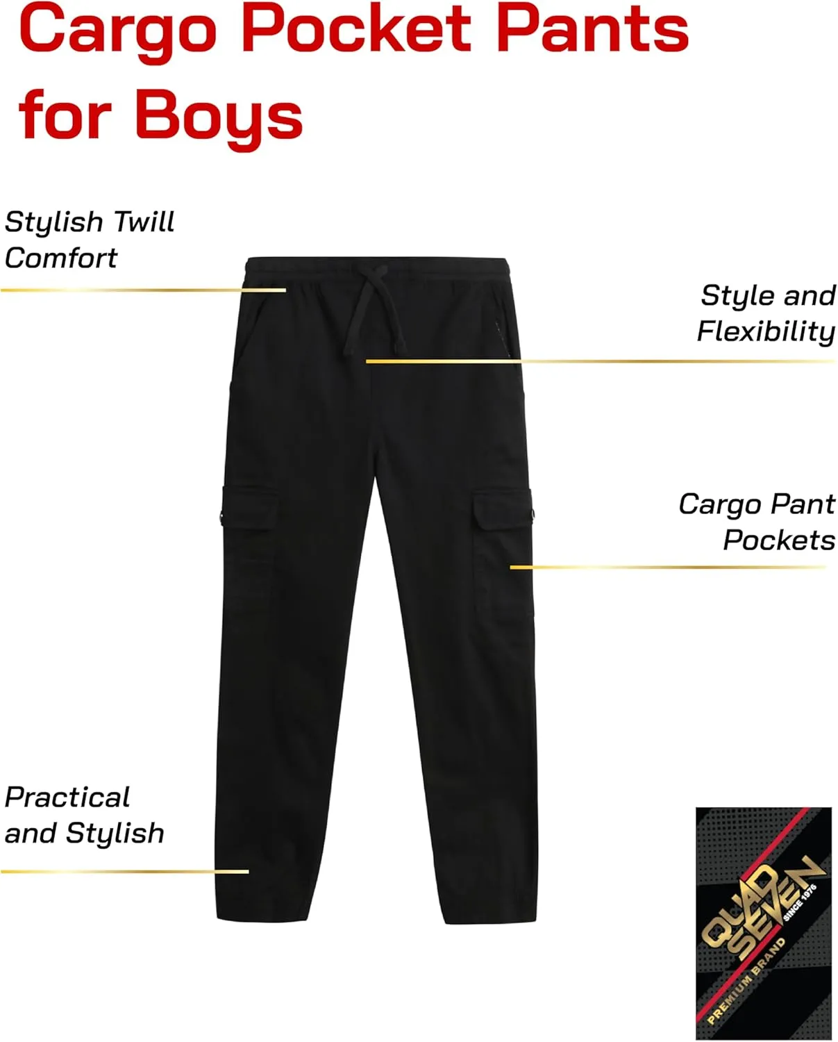 Boys' Cargo Pants - Casual Stretch Twill Jogger Pants - Cargo Pocket Pants for Boys (8-16)