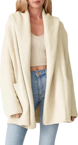 Cakulo Womens Long Hooded Cardigan Sweaters 2024 Oversized Cardigans Open Front Fall Knit Sweater Coat with Pockets