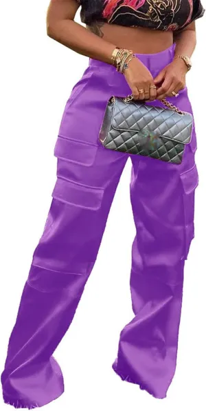 CALEBGAR Womens Cargo Pants Casual High Wasited Wide Leg Parachute Pants with Pockets