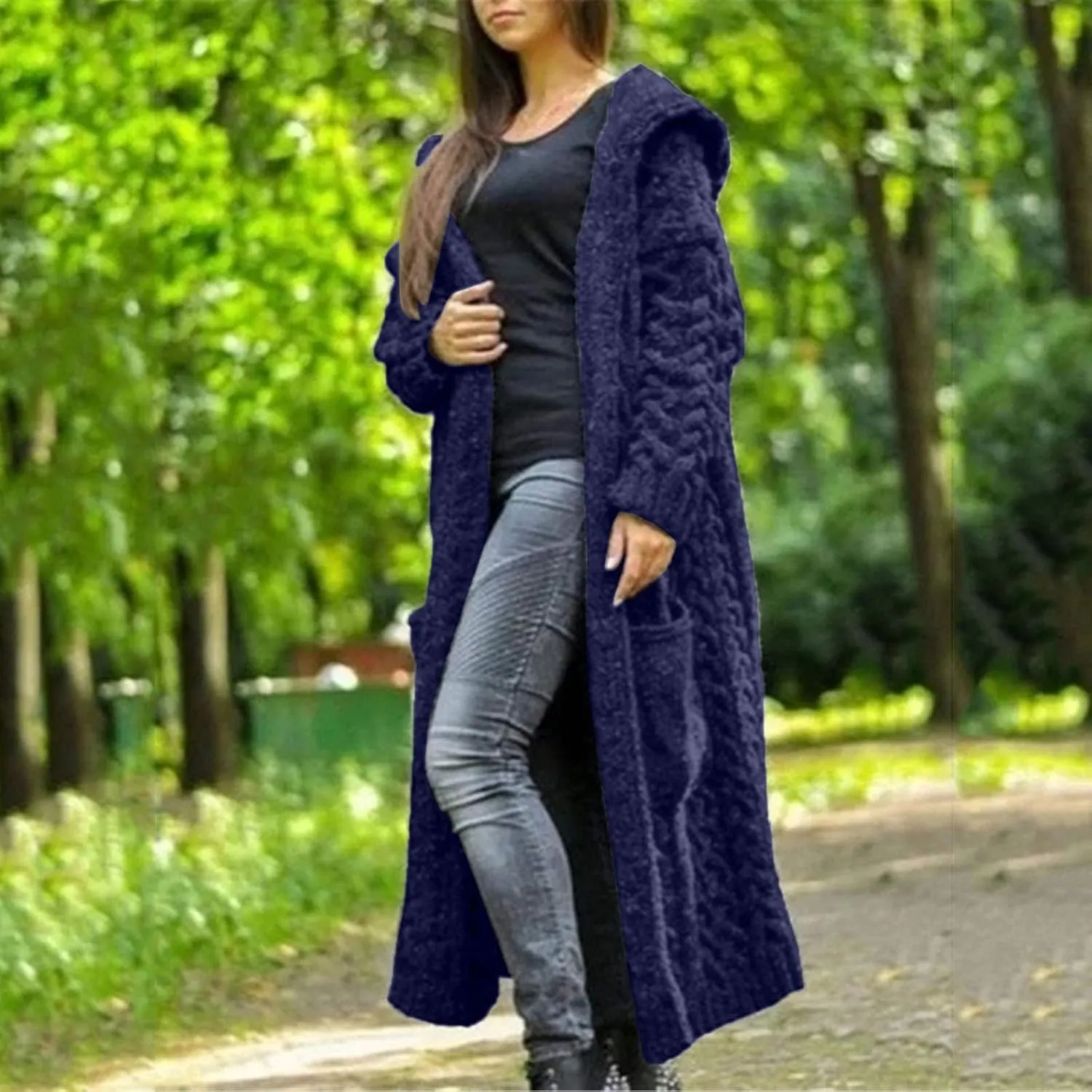 Cardigans for Women Open Front Lightweight Long Sleeve Loose Coat Trendy Ribbed Chunky Sweater Outfits with Pocket