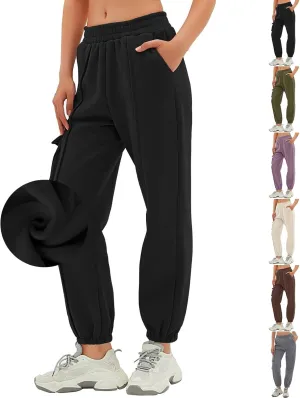 Cargo Joggers for Women Casual Baggy Elastic High Waisted Cropped Sweatpants Trendy Fleece Lined Pants with Pockets