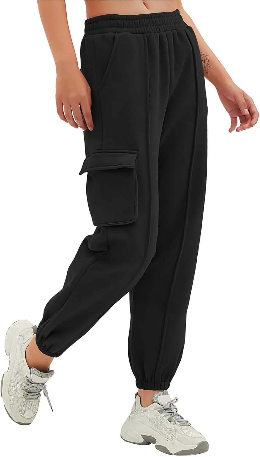 Cargo Joggers for Women Casual Baggy Elastic High Waisted Cropped Sweatpants Trendy Fleece Lined Pants with Pockets