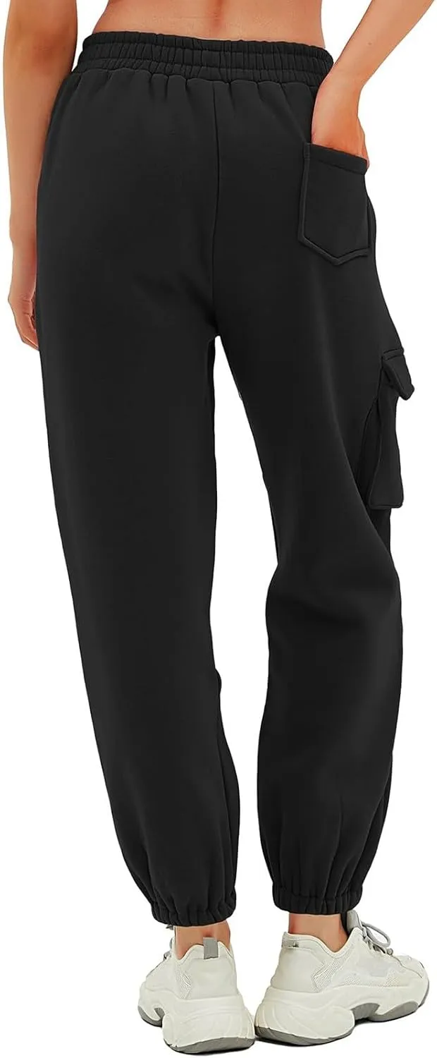 Cargo Joggers for Women Casual Baggy Elastic High Waisted Cropped Sweatpants Trendy Fleece Lined Pants with Pockets