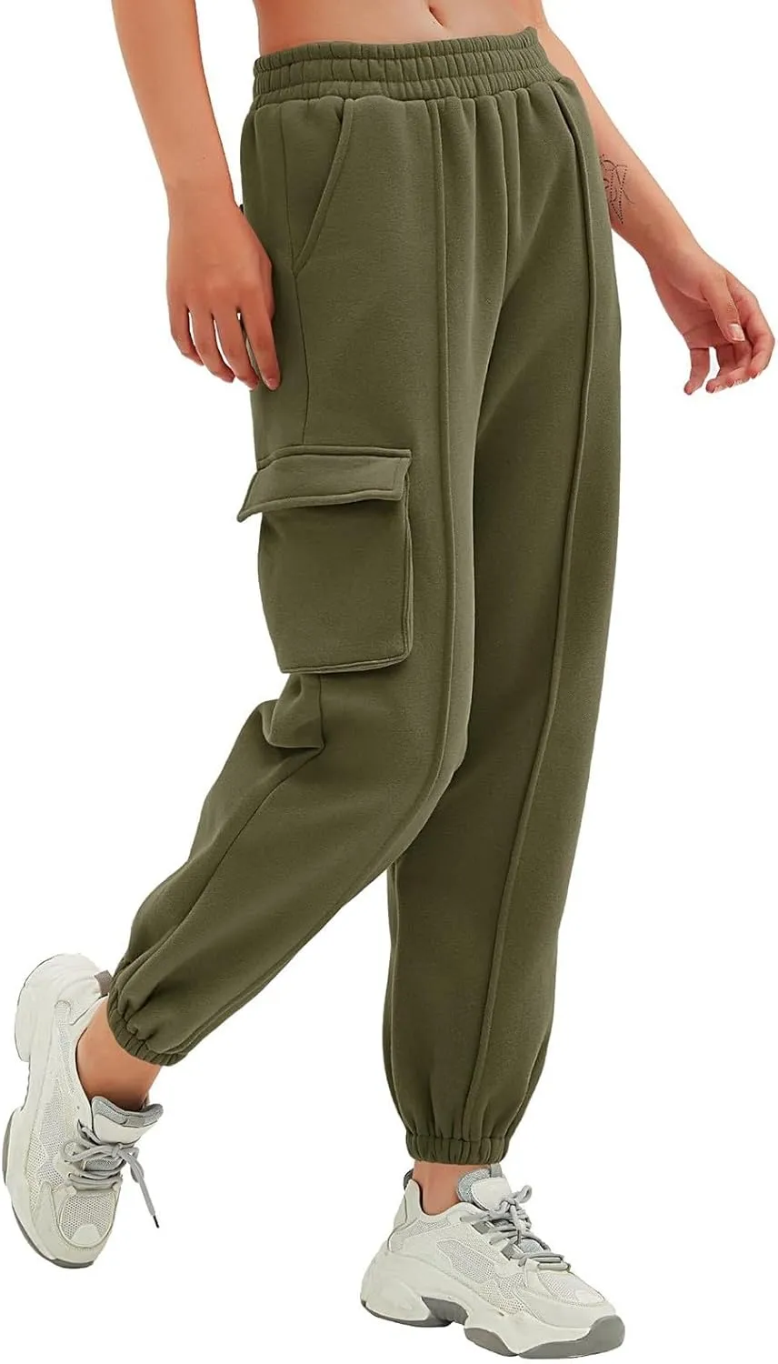 Cargo Joggers for Women Casual Baggy Elastic High Waisted Cropped Sweatpants Trendy Fleece Lined Pants with Pockets