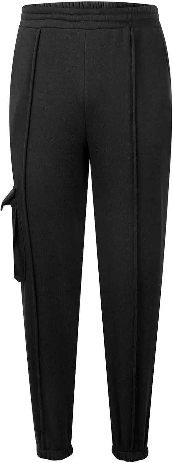 Cargo Joggers for Women Casual Baggy Elastic High Waisted Cropped Sweatpants Trendy Fleece Lined Pants with Pockets