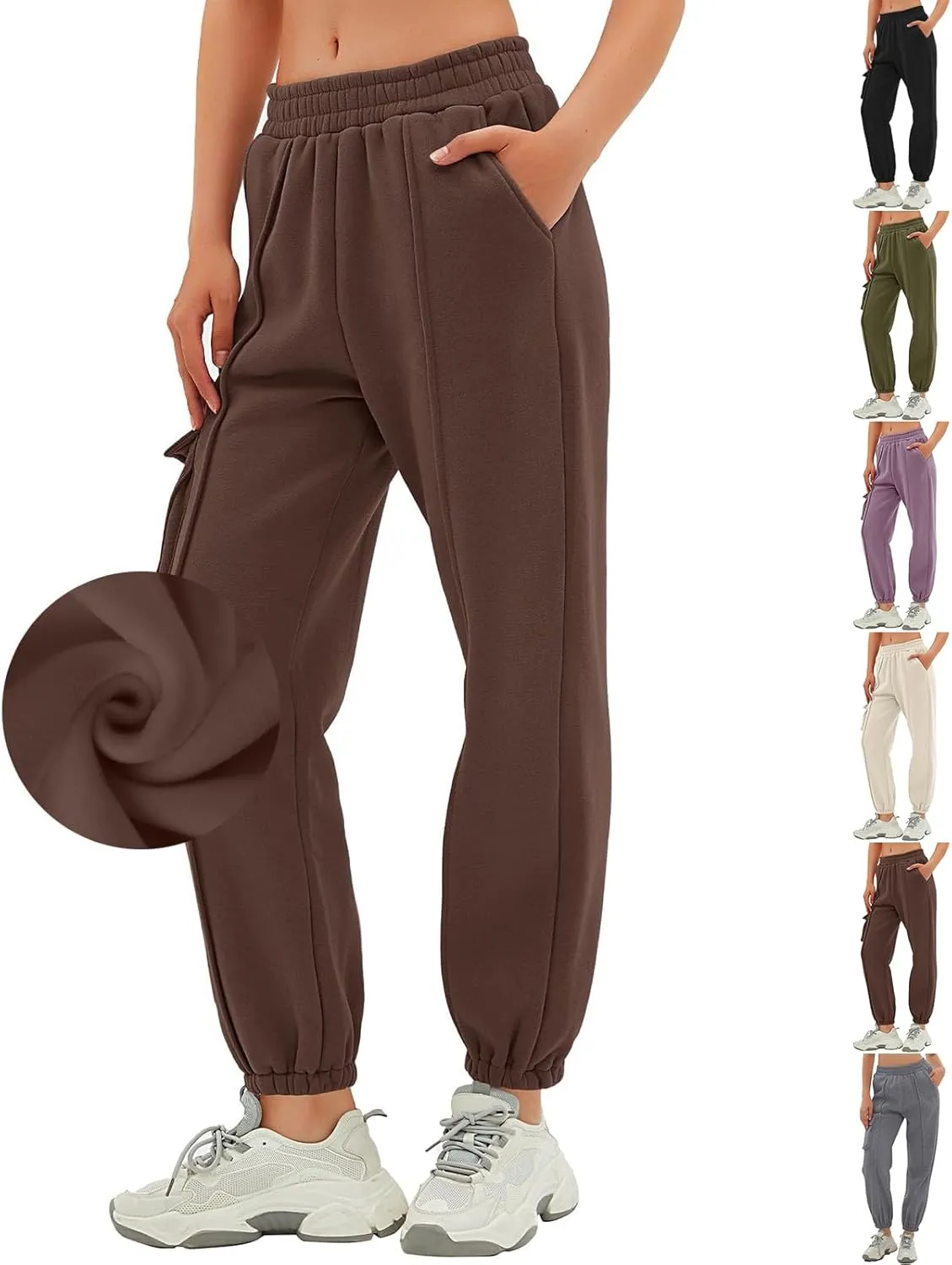 Cargo Joggers for Women Casual Baggy Elastic High Waisted Cropped Sweatpants Trendy Fleece Lined Pants with Pockets