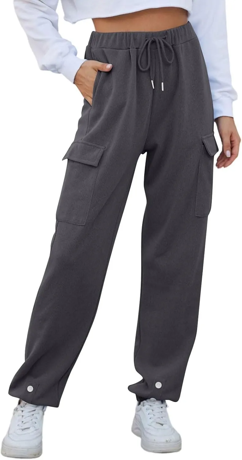 Cargo Joggers for Women High Waisted Sweatpants with Pockets Fleece Lined Comfy Athletic Pants Sweat Pants