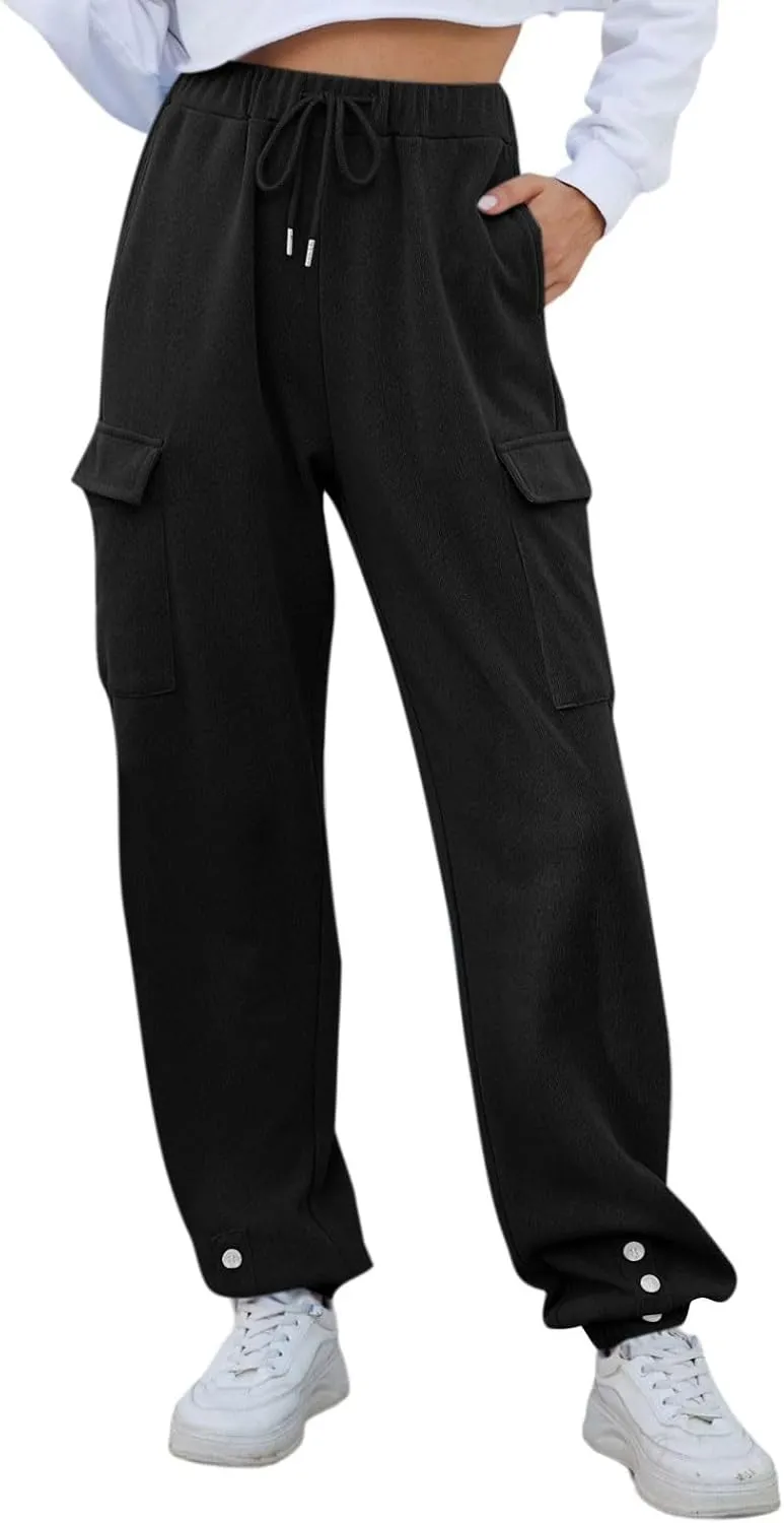 Cargo Joggers for Women High Waisted Sweatpants with Pockets Fleece Lined Comfy Athletic Pants Sweat Pants