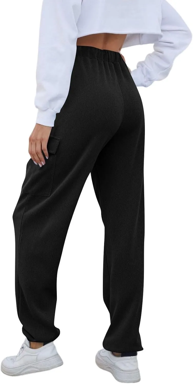 Cargo Joggers for Women High Waisted Sweatpants with Pockets Fleece Lined Comfy Athletic Pants Sweat Pants