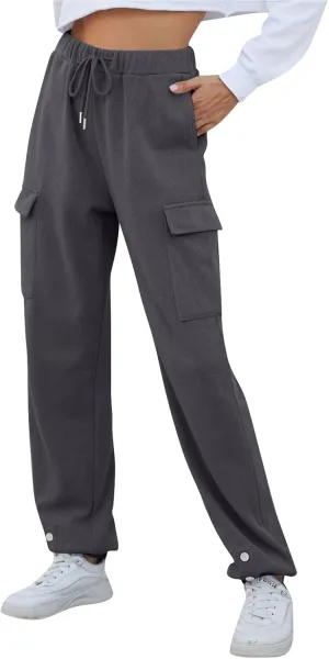 Cargo Joggers for Women High Waisted Sweatpants with Pockets Fleece Lined Comfy Athletic Pants Sweat Pants