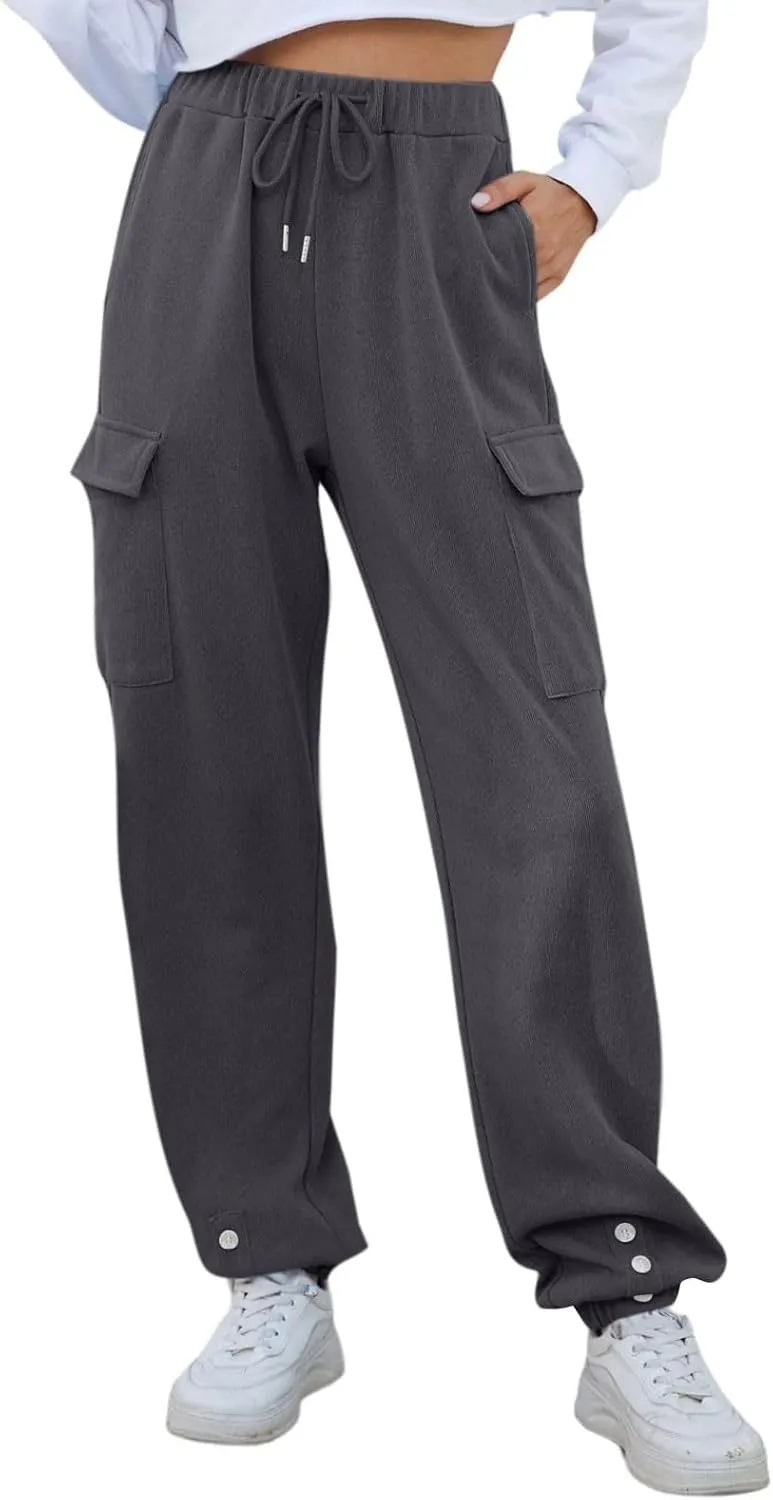 Cargo Joggers for Women High Waisted Sweatpants with Pockets Fleece Lined Comfy Athletic Pants Sweat Pants
