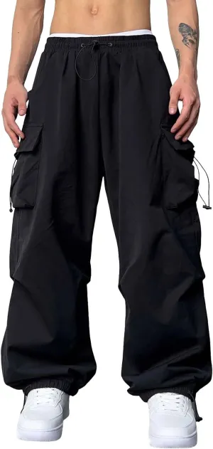 Cargo Pants for Men, Loose Fit Baggy Sweatpants, Casual Solid Color Pants with Pockets, Outdoor Drawstring Trousers