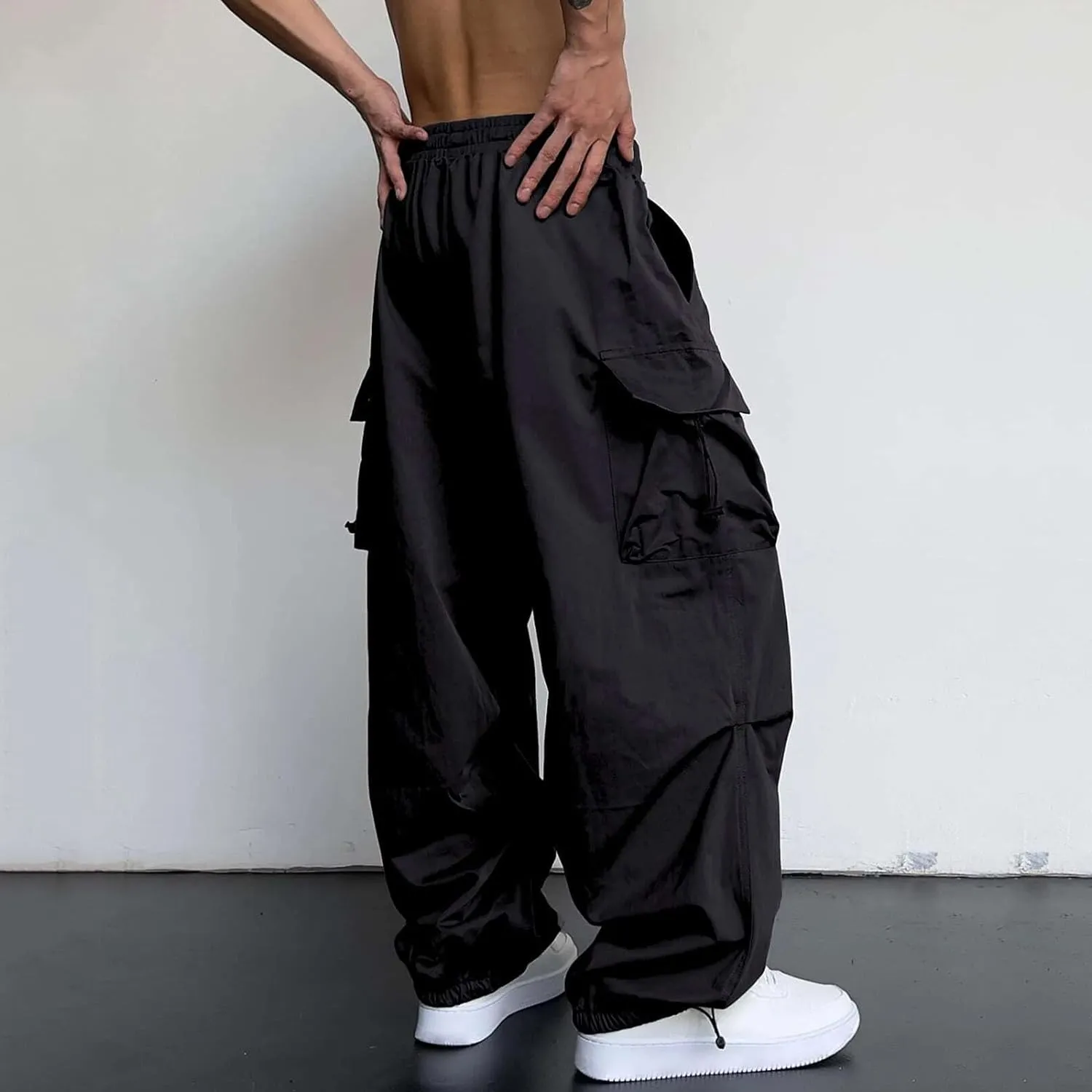 Cargo Pants for Men, Loose Fit Baggy Sweatpants, Casual Solid Color Pants with Pockets, Outdoor Drawstring Trousers