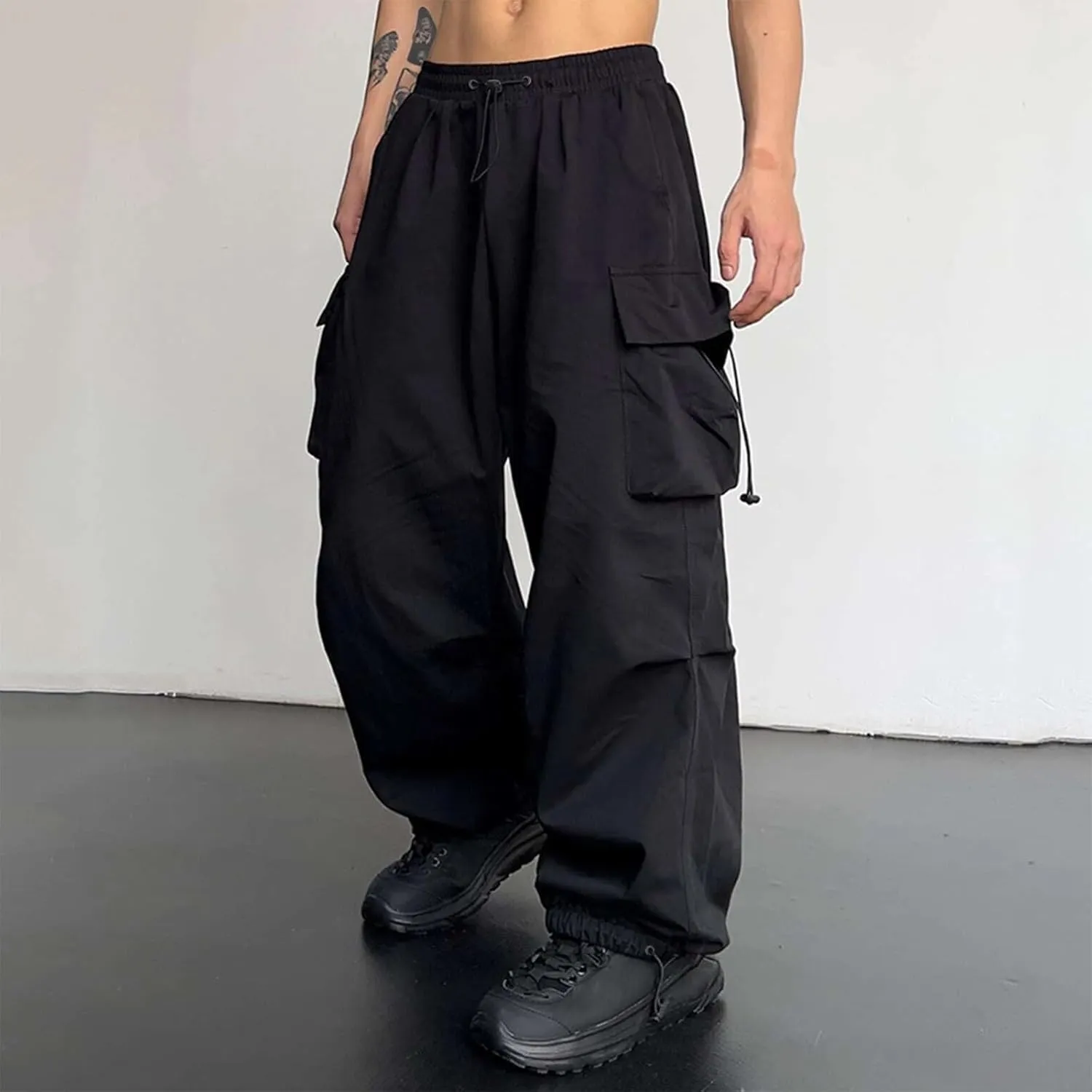 Cargo Pants for Men, Loose Fit Baggy Sweatpants, Casual Solid Color Pants with Pockets, Outdoor Drawstring Trousers