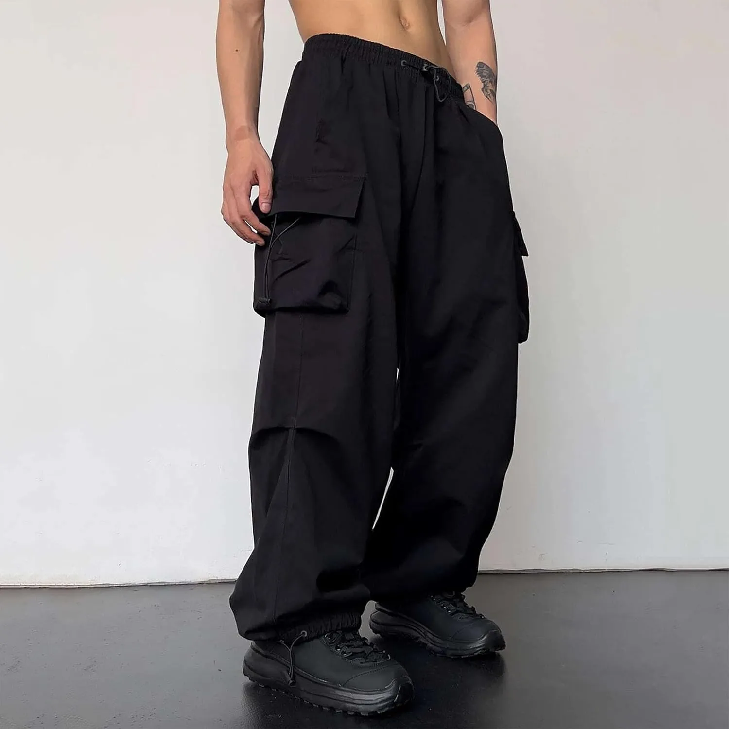 Cargo Pants for Men, Loose Fit Baggy Sweatpants, Casual Solid Color Pants with Pockets, Outdoor Drawstring Trousers