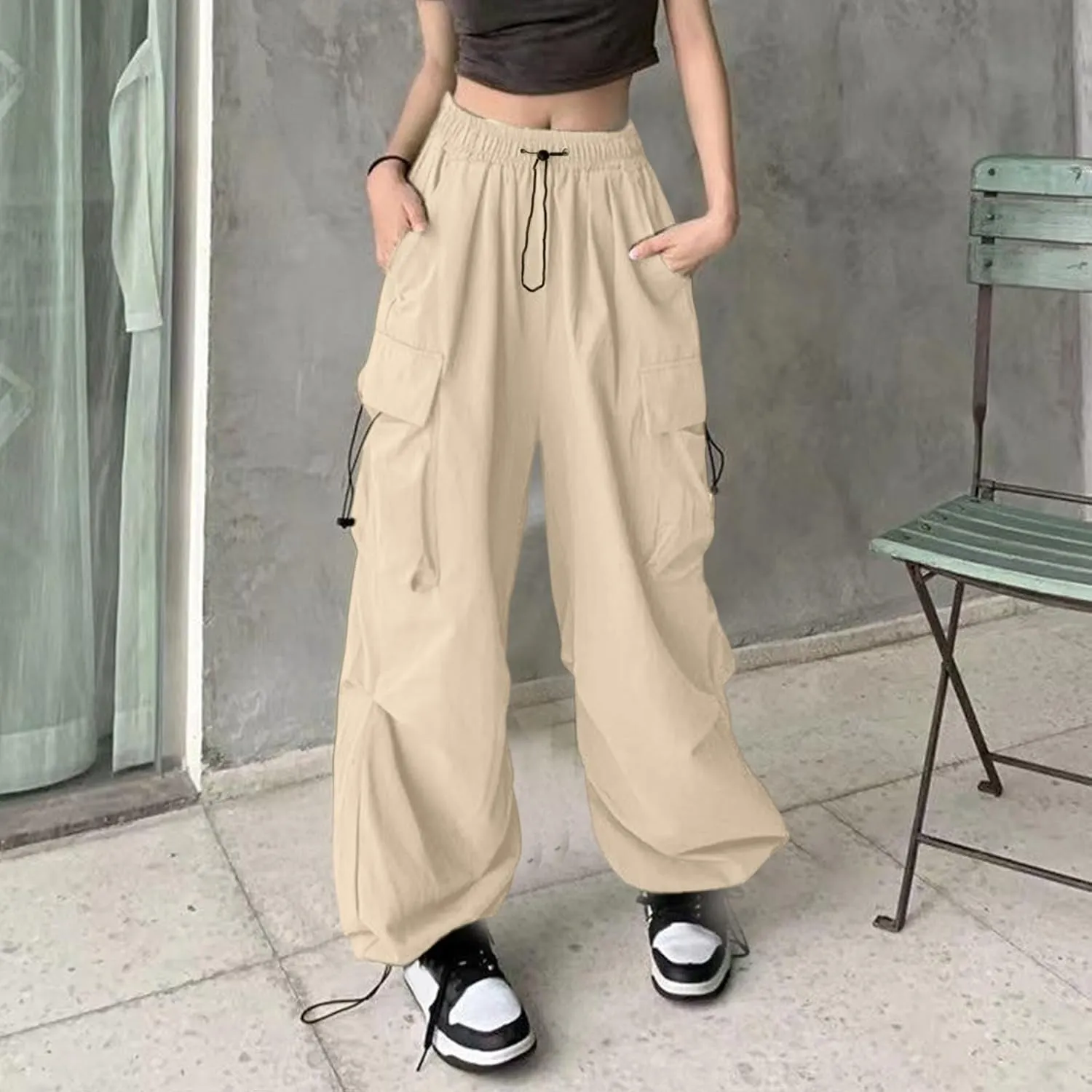 Cargo Pants Women Y2k Baggy Pants Low Waist Parachute Pants Joggers Cargo Sweatpants with Pockets Hippie Pants Y2k Streetwear