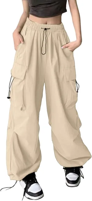 Cargo Pants Women Y2k Baggy Pants Low Waist Parachute Pants Joggers Cargo Sweatpants with Pockets Hippie Pants Y2k Streetwear