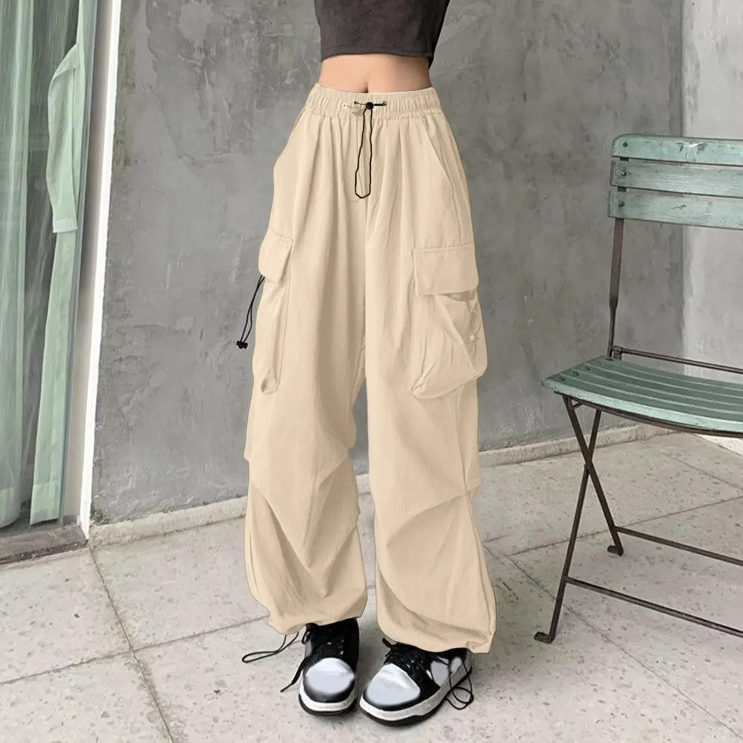 Cargo Pants Women Y2k Baggy Pants Low Waist Parachute Pants Joggers Cargo Sweatpants with Pockets Hippie Pants Y2k Streetwear