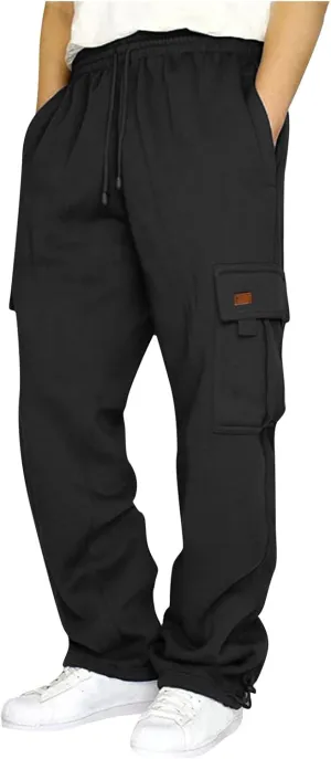 Cargo Sweatpants for Men Plus Size Drawstring Waist Open Bottom Sweatpants Comfy Cotton Lounge Pants with Pockets