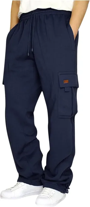 Cargo Sweatpants for Men Plus Size Drawstring Waist Open Bottom Sweatpants Comfy Cotton Lounge Pants with Pockets