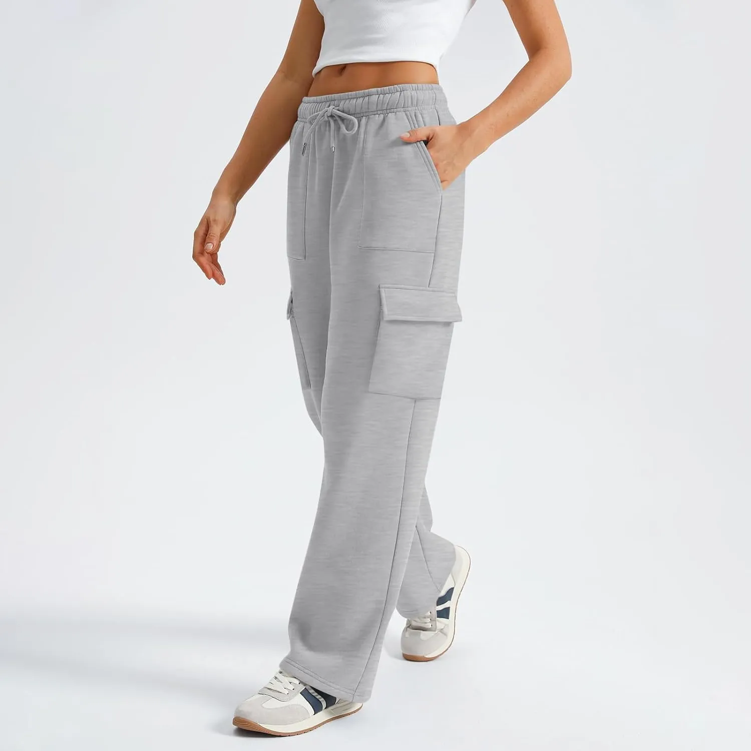 Cargo Sweatpants for Women Fleece Lined Workout Baggy Wide Leg Pants Casual Trendy Thermal Comfy Lounge Pants
