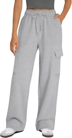 Cargo Sweatpants for Women Fleece Lined Workout Baggy Wide Leg Pants Casual Trendy Thermal Comfy Lounge Pants