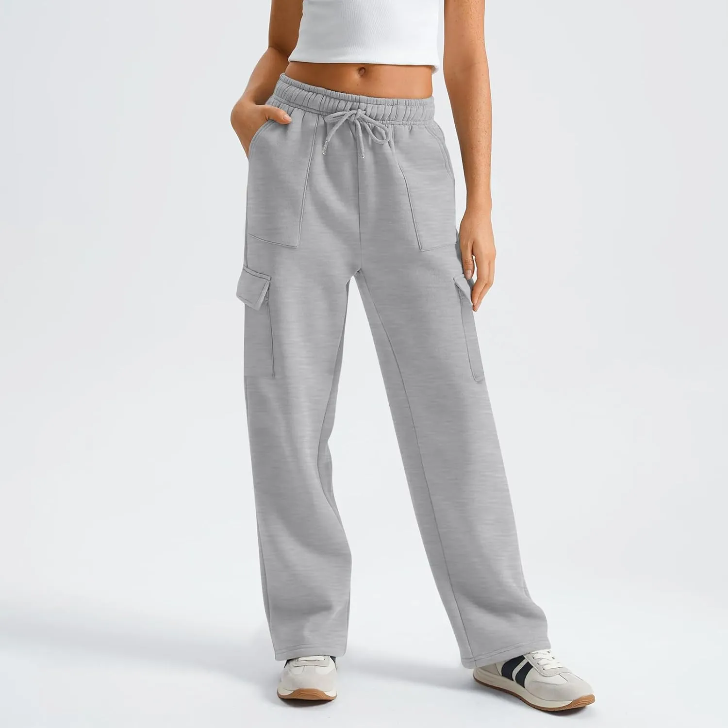 Cargo Sweatpants for Women Fleece Lined Workout Baggy Wide Leg Pants Casual Trendy Thermal Comfy Lounge Pants