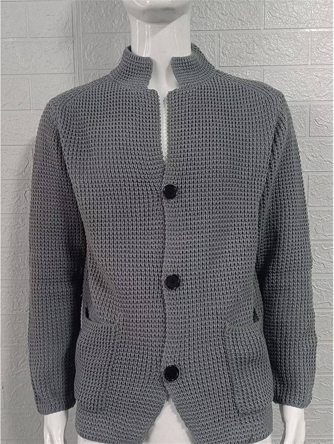 Casual Cardigan Sweater for Men Stand Collar Slim Fit Button Down Sweaters Long Sleeve Ribbed Knitted Cardigans