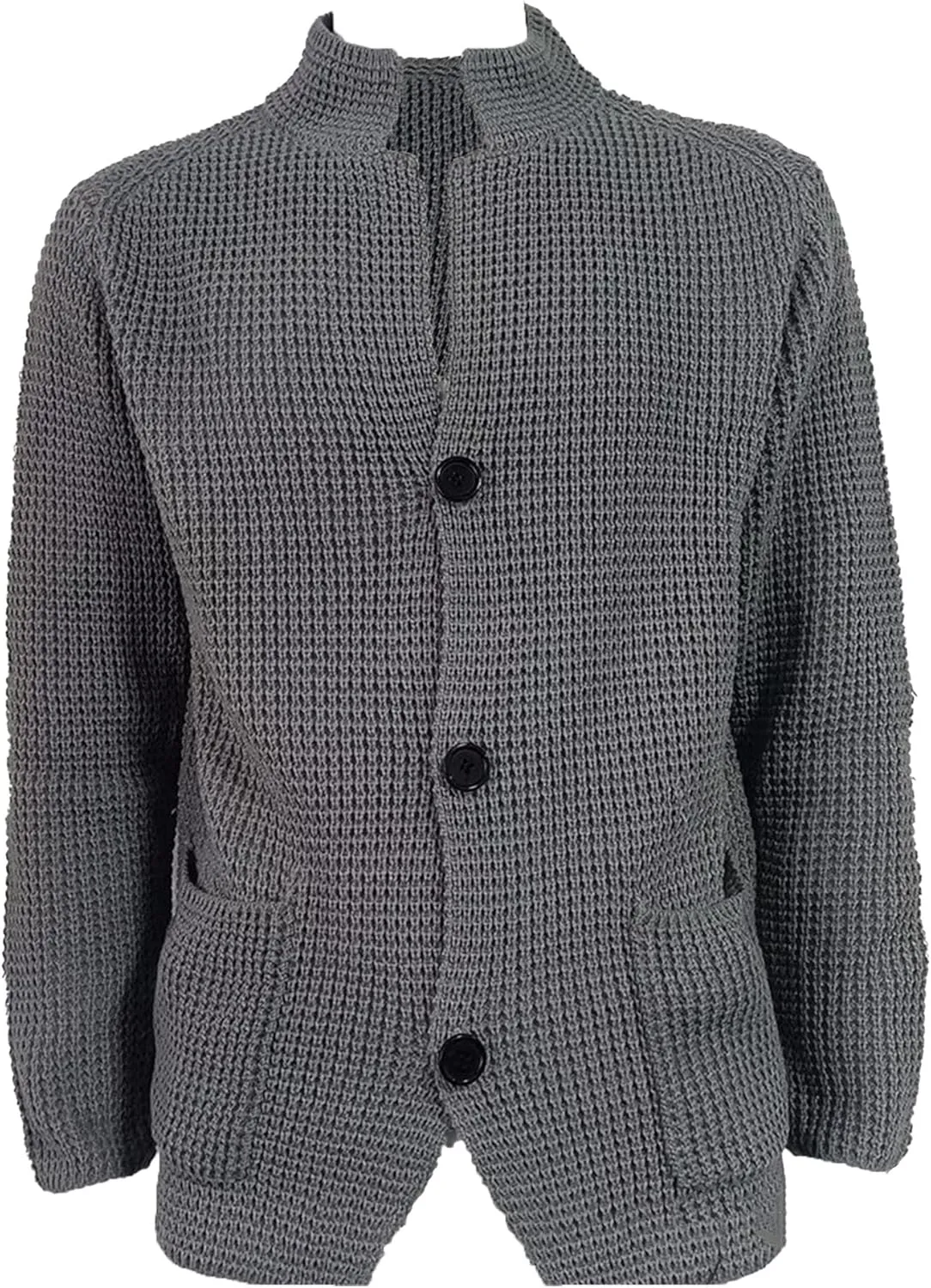 Casual Cardigan Sweater for Men Stand Collar Slim Fit Button Down Sweaters Long Sleeve Ribbed Knitted Cardigans