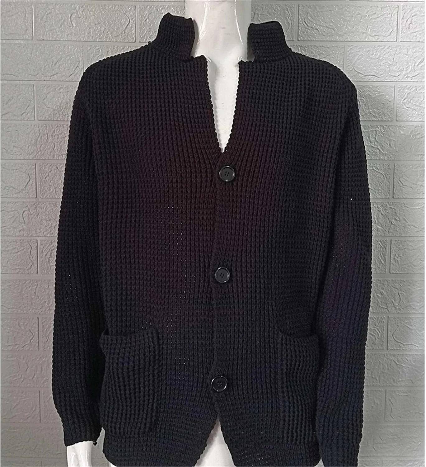 Casual Cardigan Sweater for Men Stand Collar Slim Fit Button Down Sweaters Long Sleeve Ribbed Knitted Cardigans