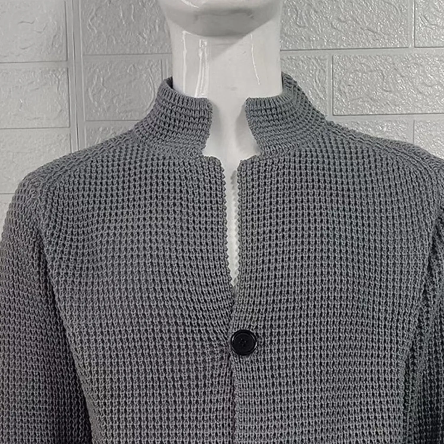 Casual Cardigan Sweater for Men Stand Collar Slim Fit Button Down Sweaters Long Sleeve Ribbed Knitted Cardigans