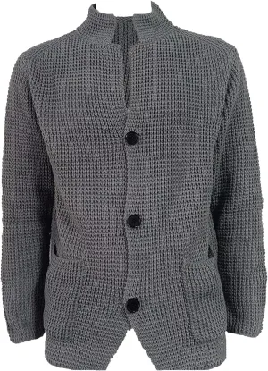 Casual Cardigan Sweater for Men Stand Collar Slim Fit Button Down Sweaters Long Sleeve Ribbed Knitted Cardigans