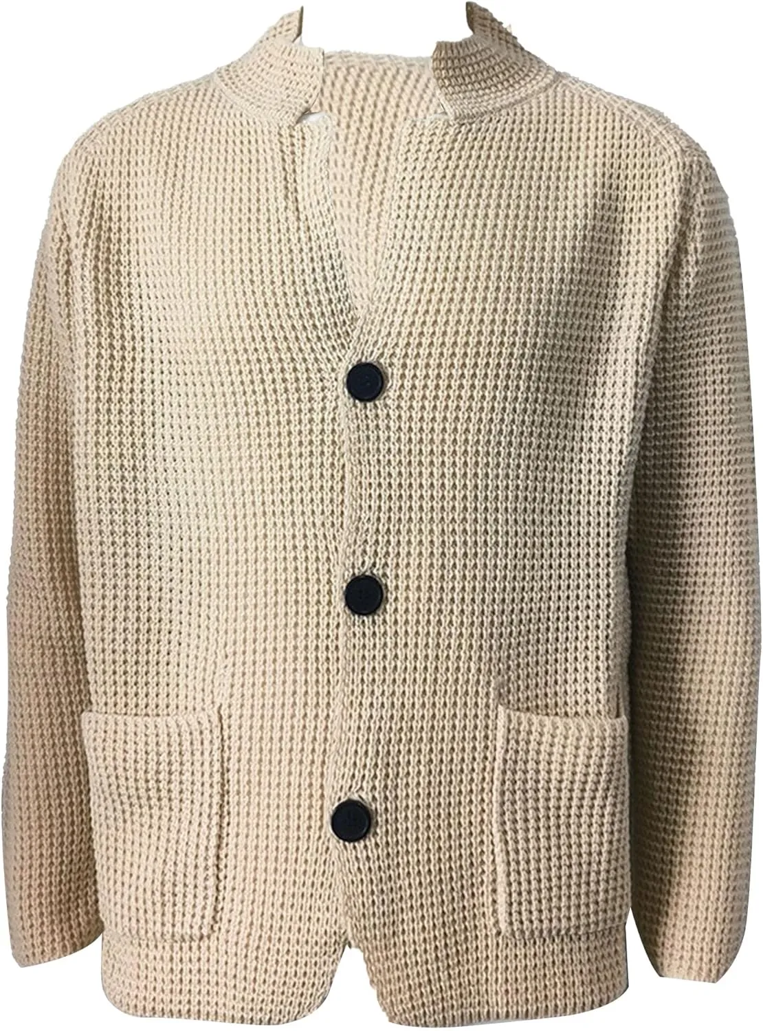Casual Cardigan Sweater for Men Stand Collar Slim Fit Button Down Sweaters Long Sleeve Ribbed Knitted Cardigans