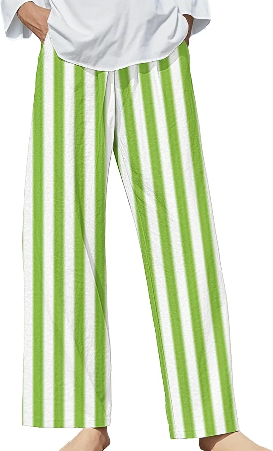 Casual Pants for Women Fashion Stripe Printed Elastic Waist Straight Leg Trousers 2025 Summer Loose Fit Hiking Pants